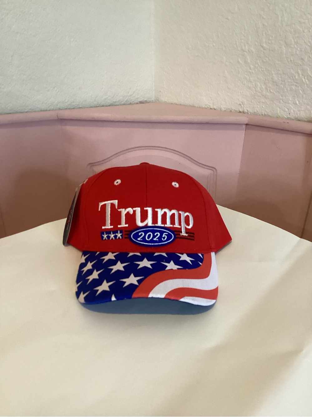 NWT Mingxingcaps Embroidered Trump 2025 Logo American Flag Red Cap Hat